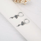 Sterling Silver Rose Sword Hoop Earrings