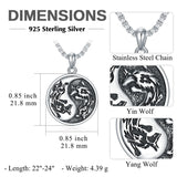 Sterling Silver Yin Yang Wolf Pendant Necklace