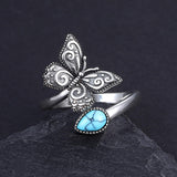 S925 Sterling Silver Turquoise Dragonfly/Butterfly/Highland Cow Spoon Ring Oxidized Wrap Ring  Gifts for Women Girls