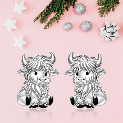 Sterling Silver Highland Cow Studs Earrings