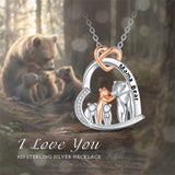 Sterling Silver Cubic Zirconia Bear with 1 2 3 Cubs Pendant Necklace Engraved with Mama Bear