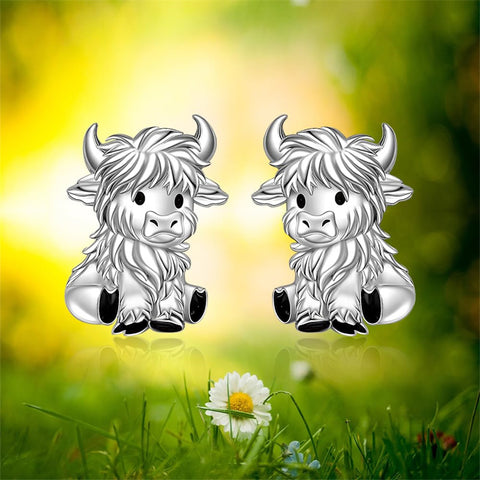 Sterling Silver Highland Cow Studs Earrings