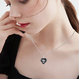 Sterling Silver Heart Crystal Shaped Rose & Skull  Pendant Necklace