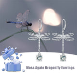 Sterling Silver  Moss Agate Dragonfly Leverback Earrings