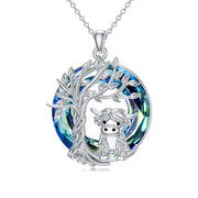 Sterling Silver Circle Crystal Highland Cow  Pendant Necklace