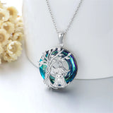 Sterling Silver Circle Crystal Highland Cow  Pendant Necklace