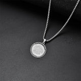 Sterling Silver Round Saint Christopher Pendant Necklace with Engraved Word for Men