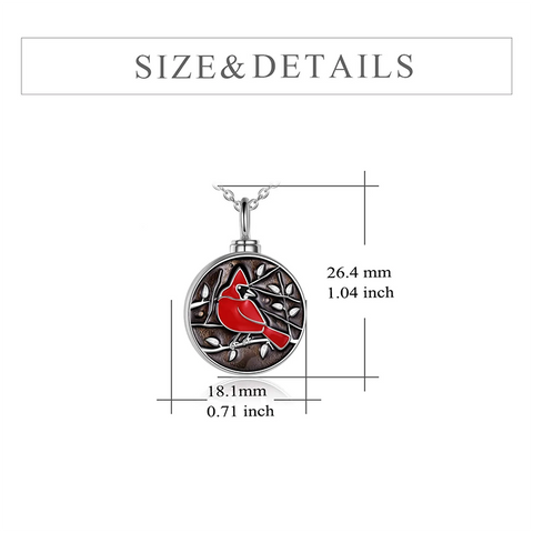 Sterling Silver Cardinal Bird Urn Necklace for Ashes With Engraved