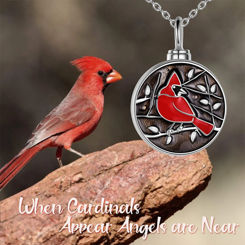 Sterling Silver Cardinal Bird Urn Necklace for Ashes With Engraved