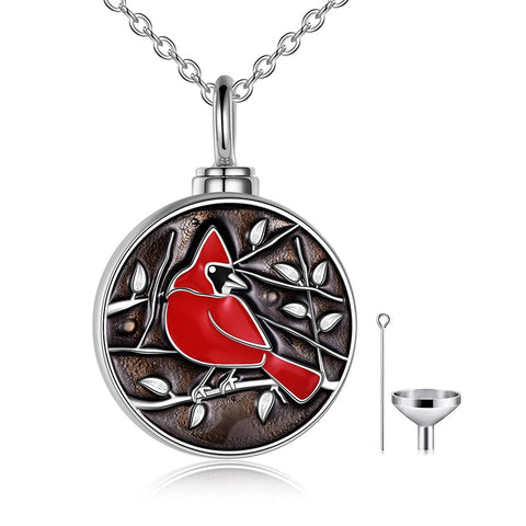 Sterling Silver Cardinal Bird Urn Necklace for Ashes With Engraved