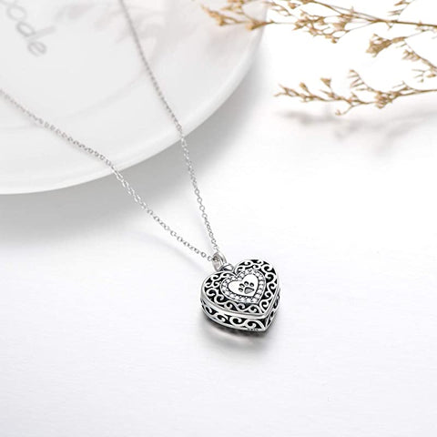 Sterling Silver Pawprint Heart Urn Necklace for Ashes