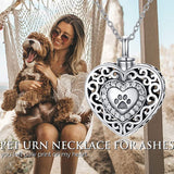 Sterling Silver Pawprint Heart Urn Necklace for Ashes