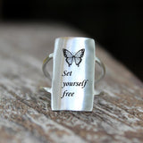 Sterling Silver Inspirational Ring Personalized Ring Motivation Ring Quote Ring