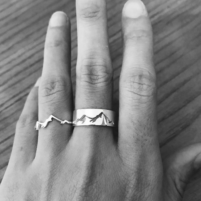 Mountain Couple Rings 925 Silver Promise Ring Set His and Hers Matchin ...