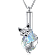 Sterling Silver Crystal Fox Urn Necklace for Ashes