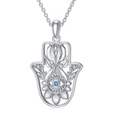 Sterling Silver Hamsa Fatim Blue Eye Pendant  Necklace