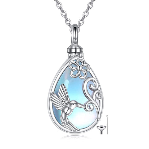 Sterling Silver Moonstone Tree of Life Butterfly Dragonfly Hummingbird Urn Necklace for Ashes