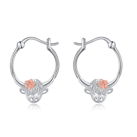 Sterling Silver Highland Cow   Hoop Earrings