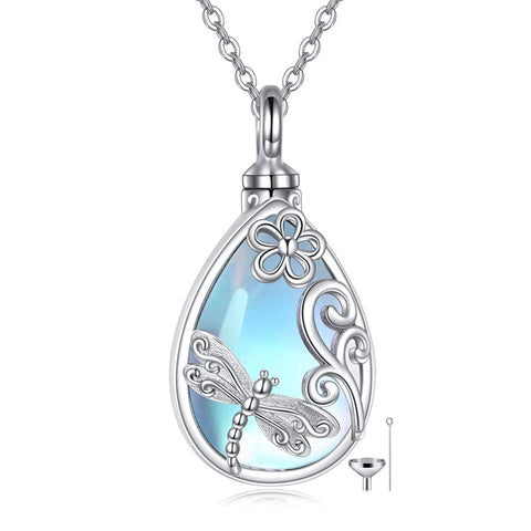 Sterling Silver Moonstone Tree of Life Butterfly Dragonfly Hummingbird Urn Necklace for Ashes