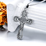 Sterling Silver St. Benedict Crucifix Pendant  Necklace