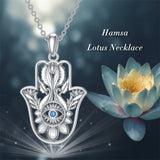 Sterling Silver Hamsa Fatim Blue Eye Pendant  Necklace