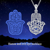 Sterling Silver Hamsa Fatim Blue Eye Pendant  Necklace