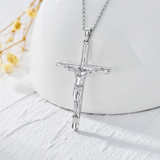 Sterling Silver Jesus Christ Crucifix Large Cross Religious Pendant Necklace