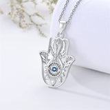 Sterling Silver Hamsa Fatim Blue Eye Pendant  Necklace