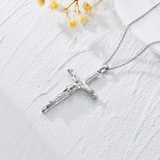 Sterling Silver Jesus Christ Crucifix Large Cross Religious Pendant Necklace